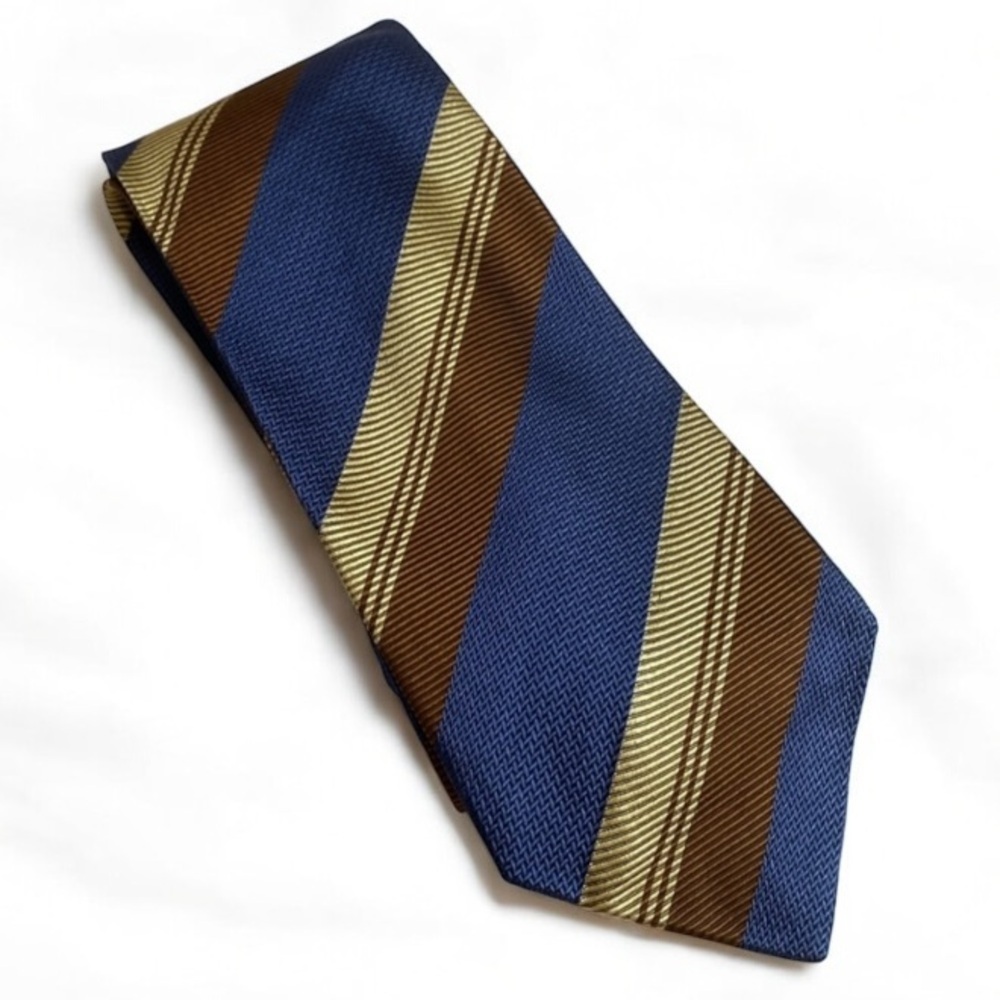 Park Lane Silk Tie in Blue Brown Gold Striped Classic Menswear Accessory